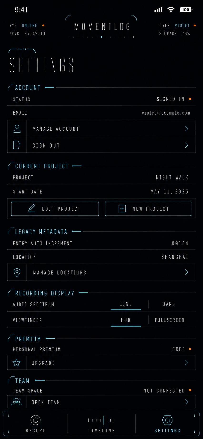 MomentLog Settings 页面